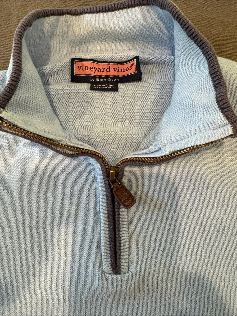 Vineyard Vines Men's Light Blue Quarter-Zip Sweater